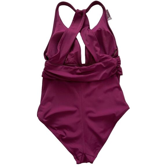 Adore Me Swimsuit One Piece Monroe Contour Purple Halter V-Neck Ruched Large NEW - Picture 6 of 9
